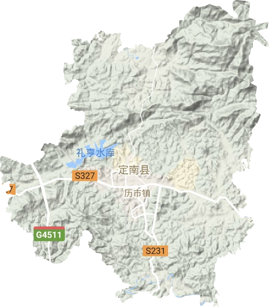 定南县工业园高清地形地图,定南县工业园高清谷歌地形