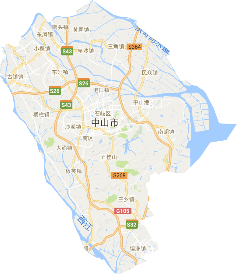 中山市区镇划分图图片