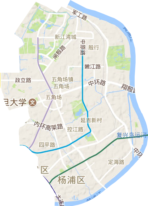 杨浦区高清地形地图